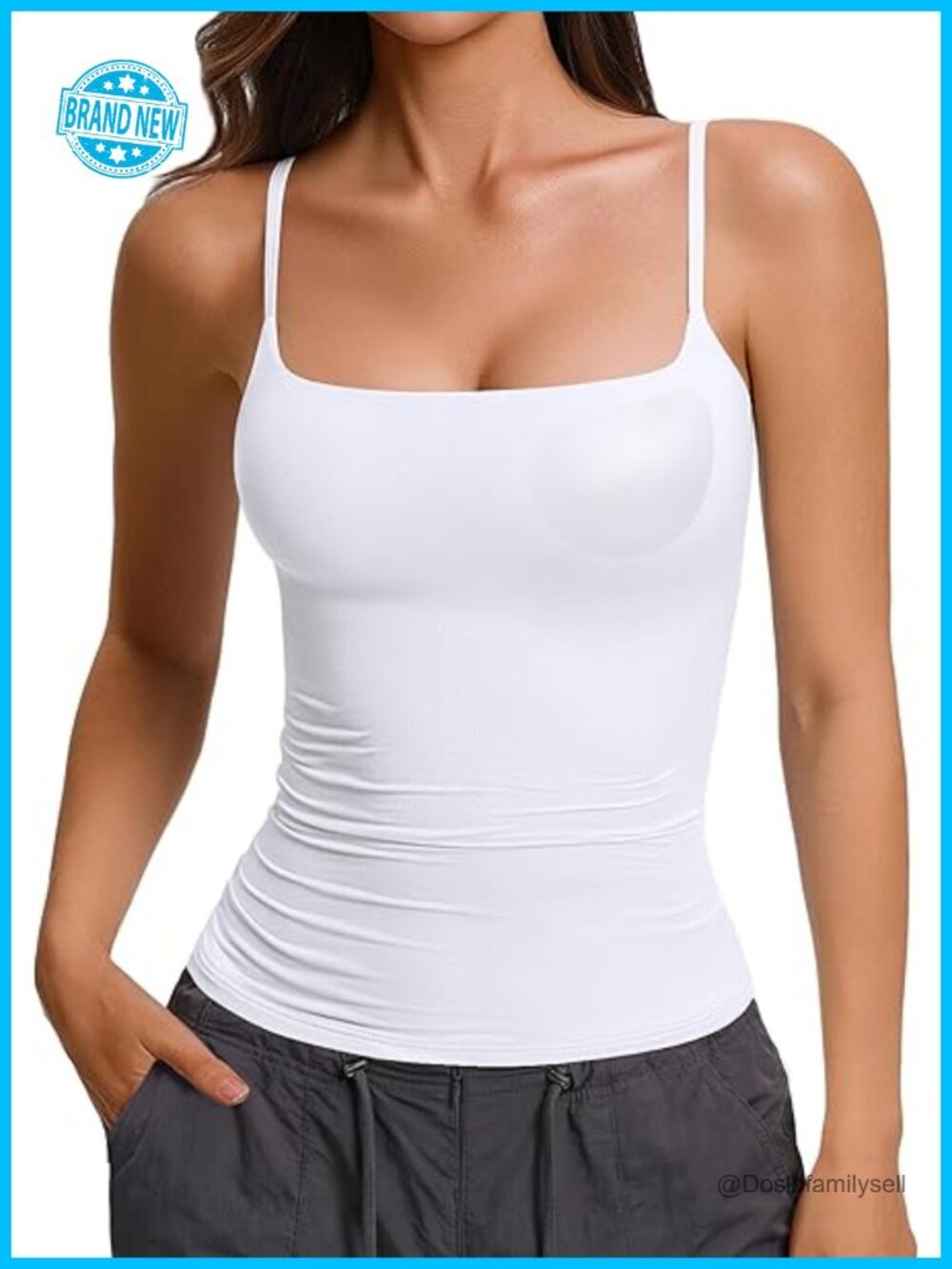 Padded Cami Tank Top Built-in Bra Double Lined Spaghetti Strap Fitted Basic